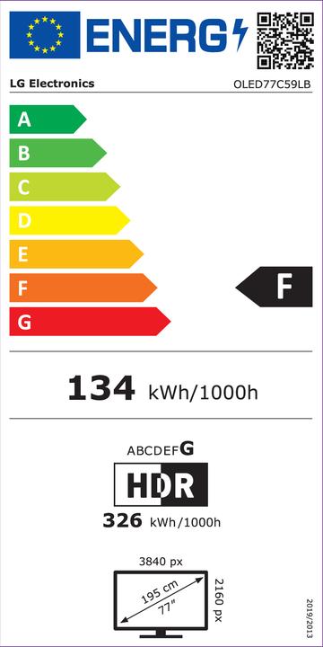 Etichetta energetica LG OLED77C59LB OLED TV (77 Zoll, 4K UHD, HDR, Dolby Atmos, 120 Hz) (77", C5, OLED, 4K)