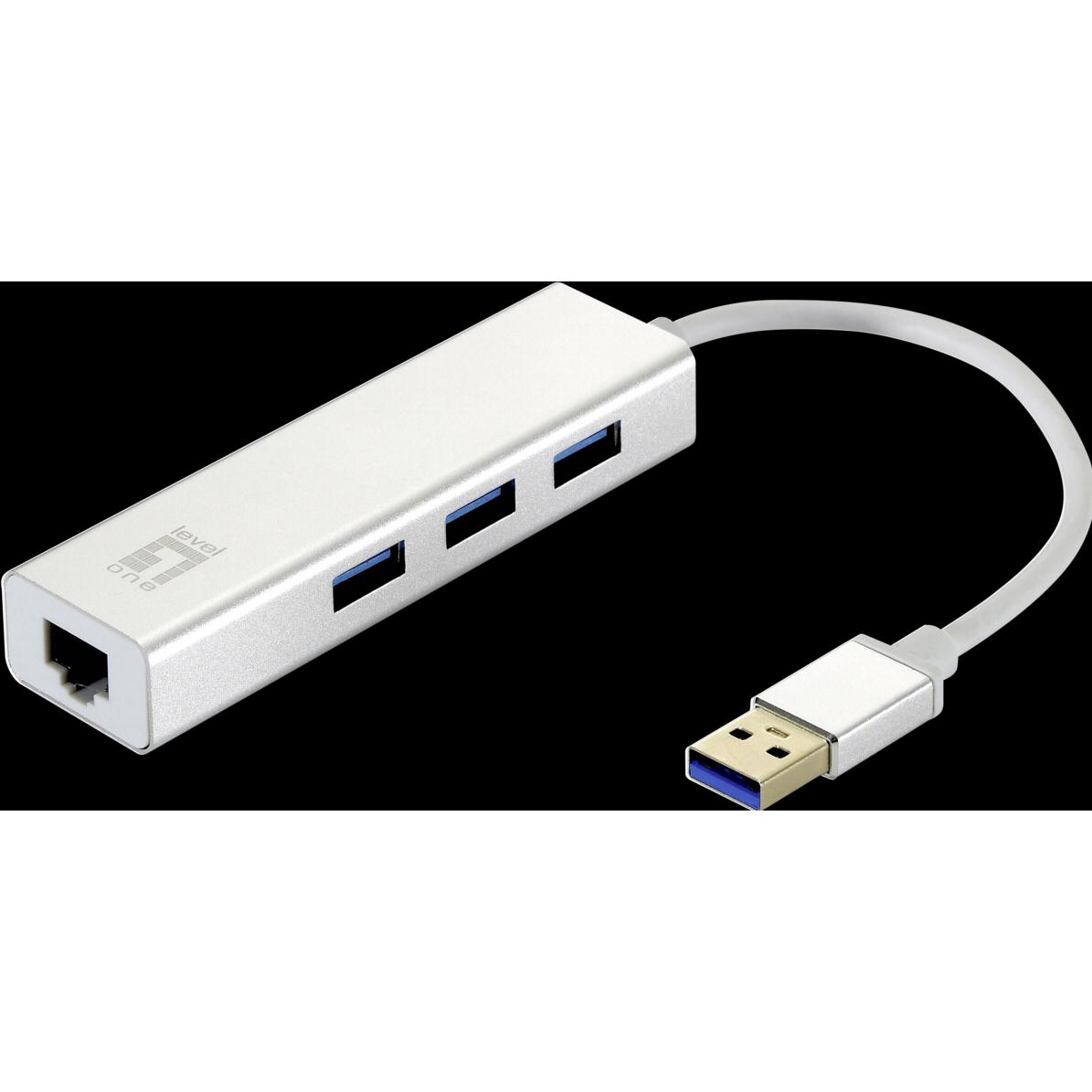 LevelOne USB-0503 (USB-A, 3 Ports), Dockingstation + USB Hub, Silber