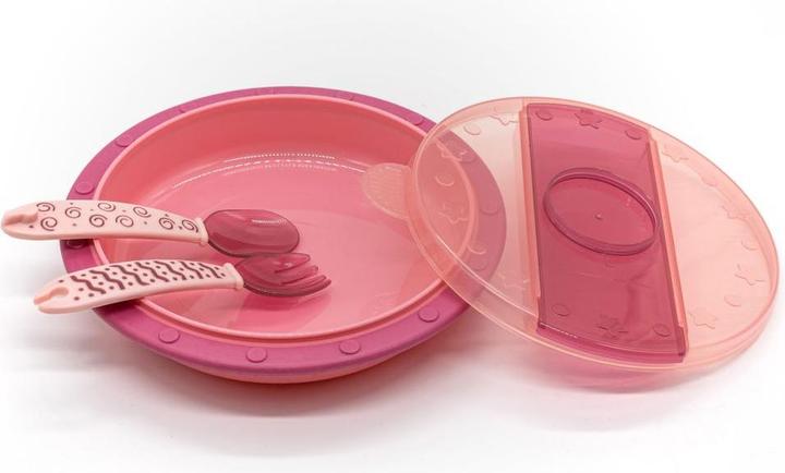 Produktbild MiaMia Kinderteller & Breischalen Babyteller zum Mitnehmen inkl. Besteck - Pink