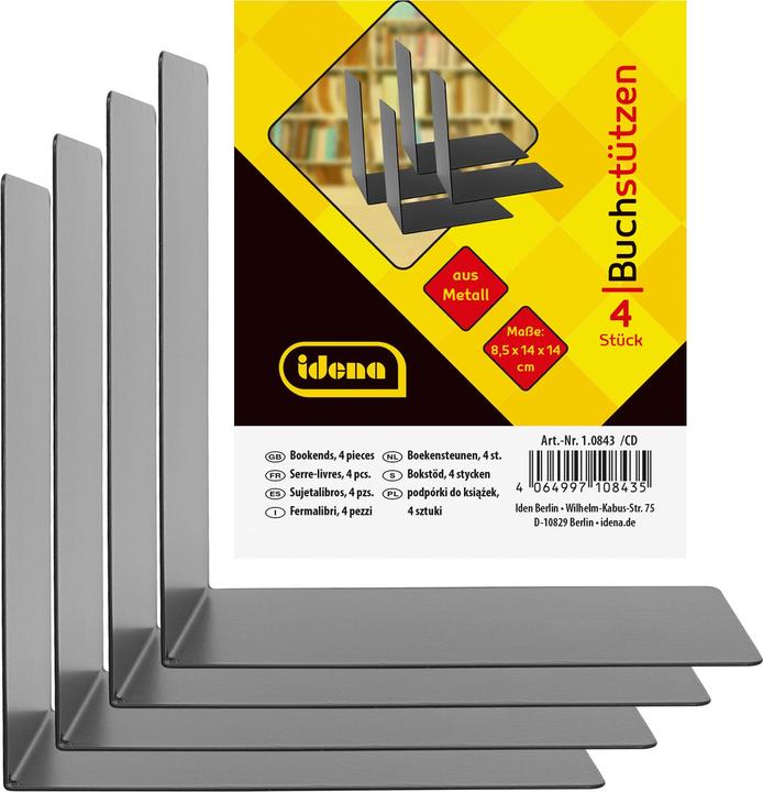 Productafbeelding Idena Boekensteunen metaal 14x14x8.5cm zwart 4st (14 x 14 x 8,5 cm)