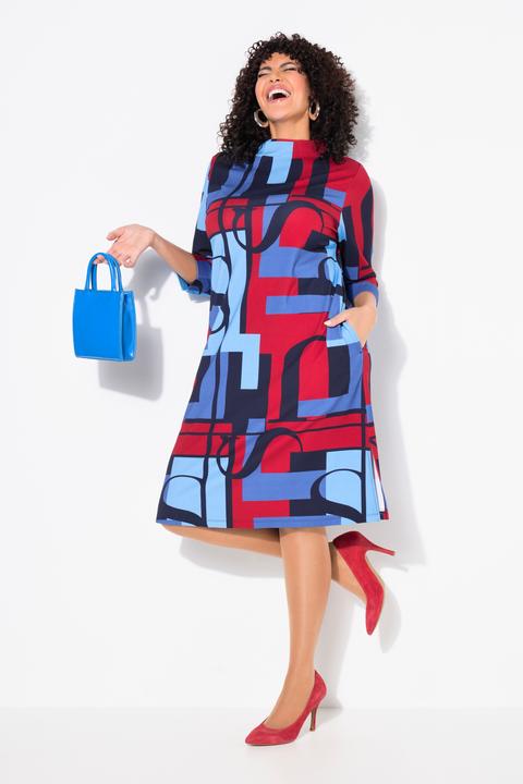 Image du produit Ulla Popken Robe en jersey point de Rome, manches 3/4 et col montant, coupe évasée (50, 52)