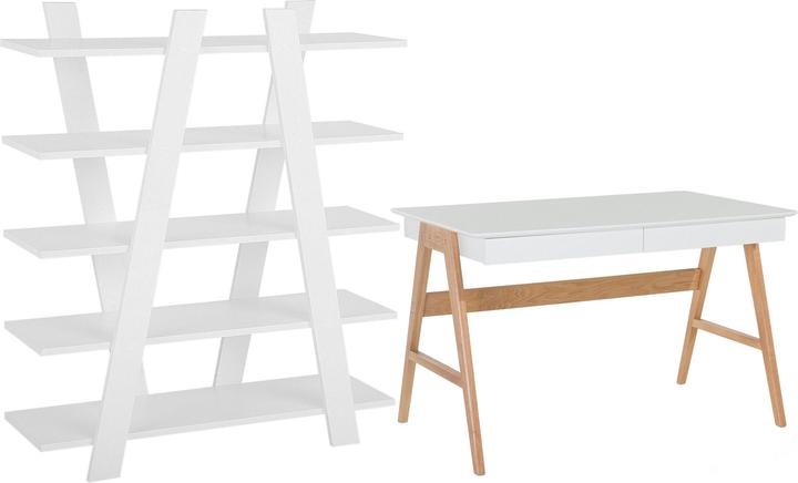 Immagine prodotto Beliani Set di mobili per ufficio bianco / legno chiaro fabton ESCALANTE/SHESLAY (100 x 33 x 116 cm)