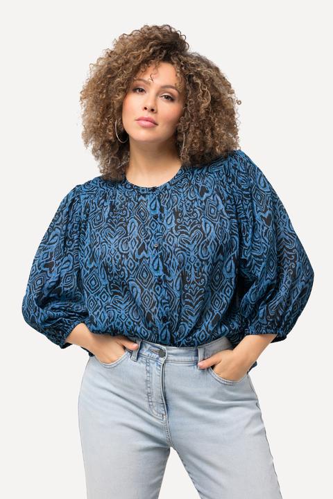 Image du produit Ulla Popken Blouse à manches 3/4 et col montant, imprimé graphique (46, 48)