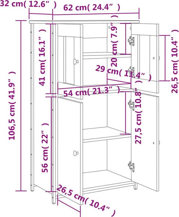 Produktbild vidaXL Highboard (62 x 32 x 106.50 cm)