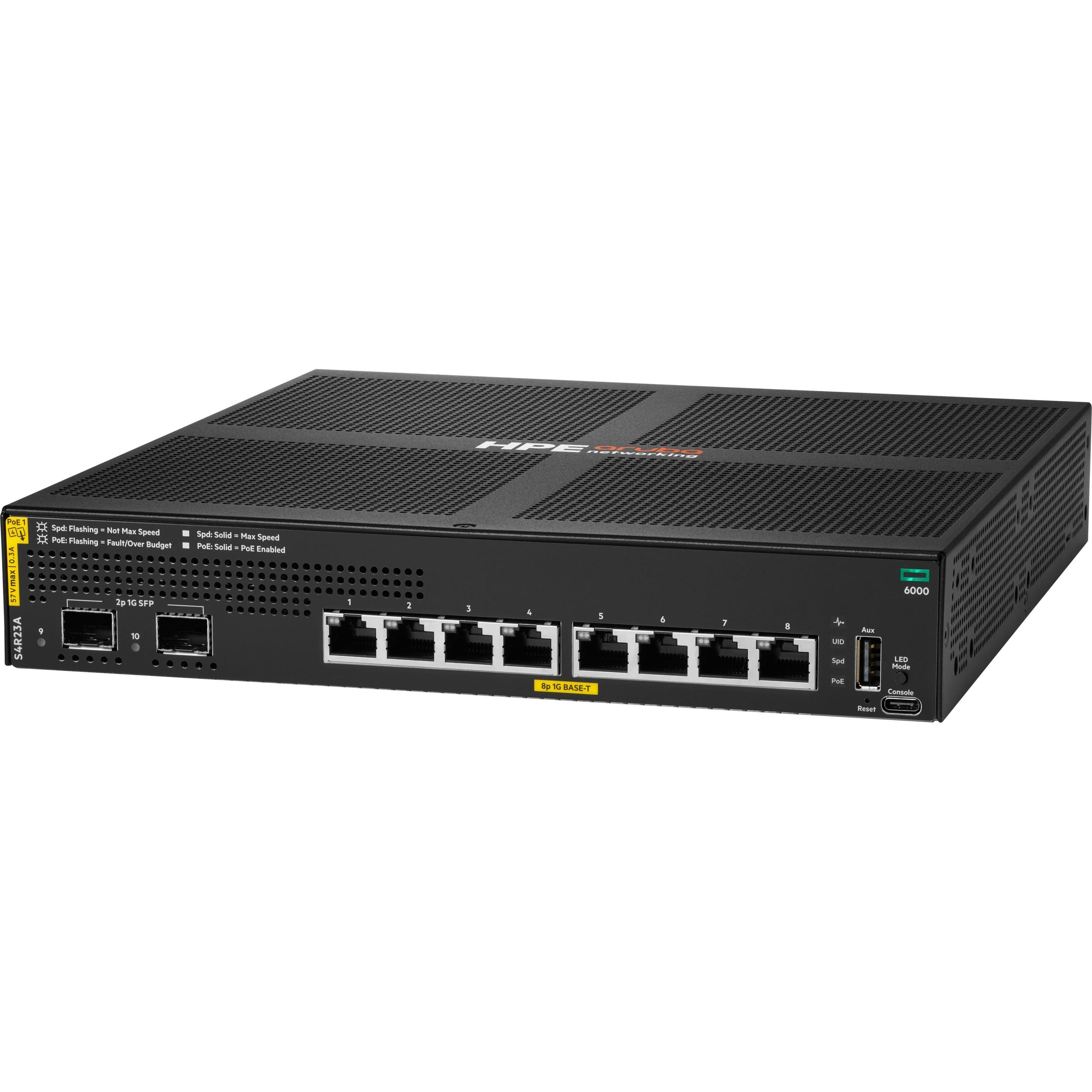 HPE Aruba Networking CX 6000 8p 10M/100M/1G Class4 PoE 2p SFP 1G 67W Switch (8 porte), Switch di rete, Nero
