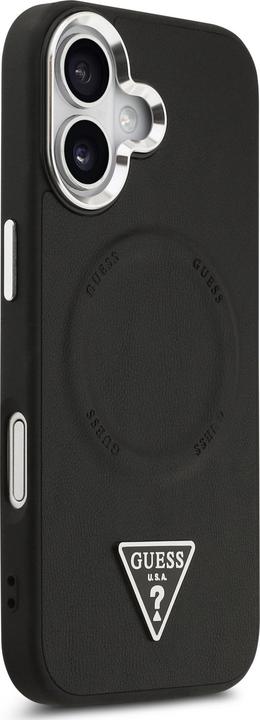 Image du produit Guess Case Magsafe PU Leather Case With Triangle Logo Silver Metal Camera Frame For iPhone 17 Black (Apple iPhone 17)