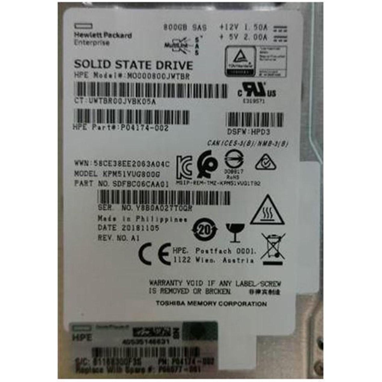 HPE SSD 800GB SFF SAS MU DS SC (800 GB, 2.5"), SSD