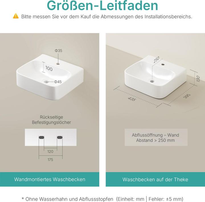 Produktbild Emke Aufsatzwaschbecken Kleines Waschbecken Handwaschbecken für Badezimmer, Rechteckig Waschplatz Au (395 mm, 435 mm)