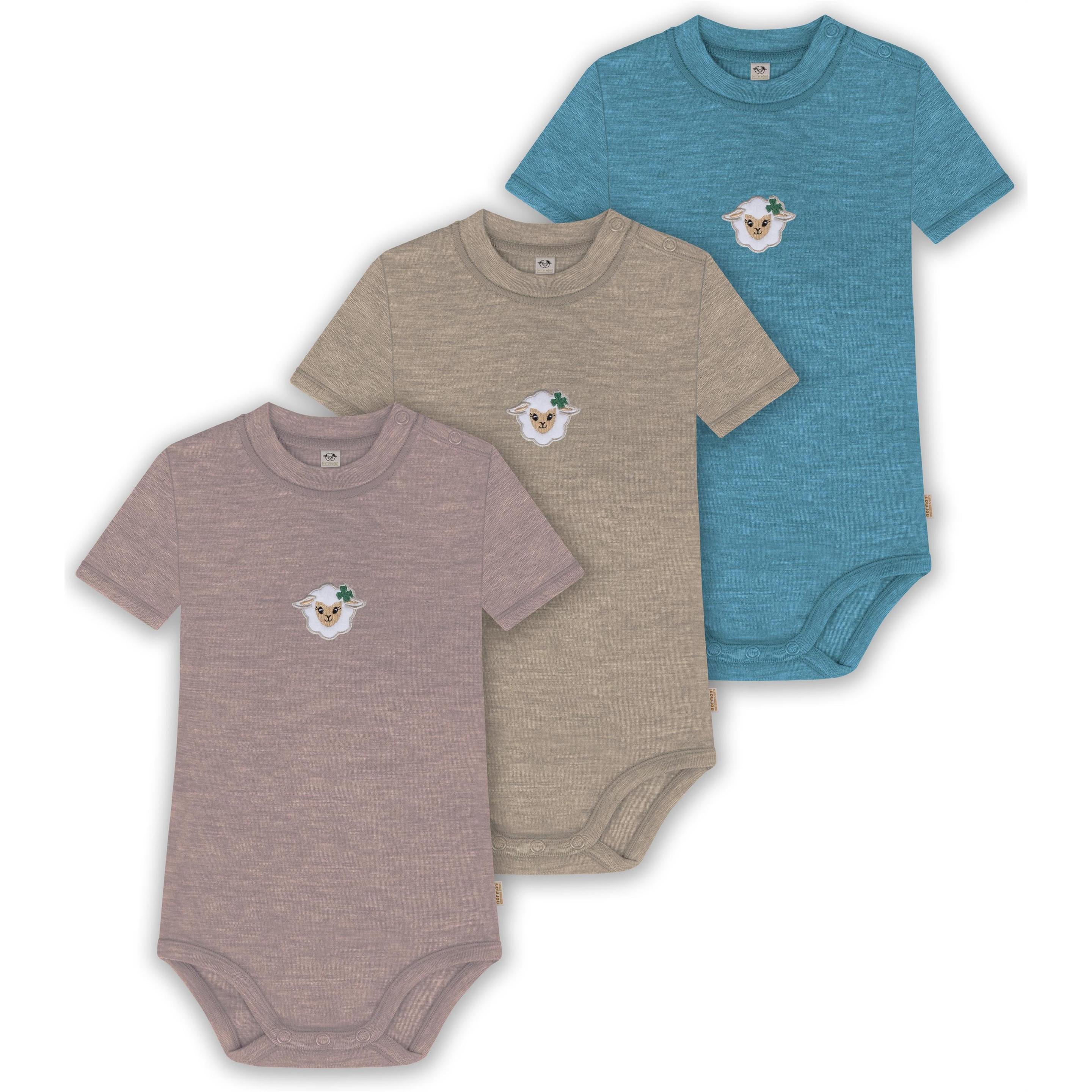 Normani, Herren, Body, 3er Set Baby Merino Kurzarmbody „Tihoi" - 9323, Blau, (68)