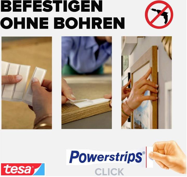 Actual product image tesa Powerstrips CLICK - Klett-Klebepads - Bilder aufhängen ohne Bohren - Slim - 16x 2 Stück (20 mm, 5 kg)