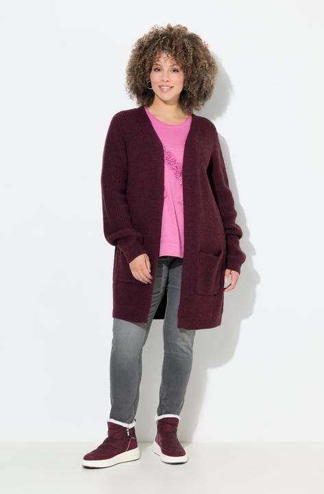 Image du produit Ulla Popken Cardigan long à col en V, manches longues et fermeture boutonnée (42, 44)