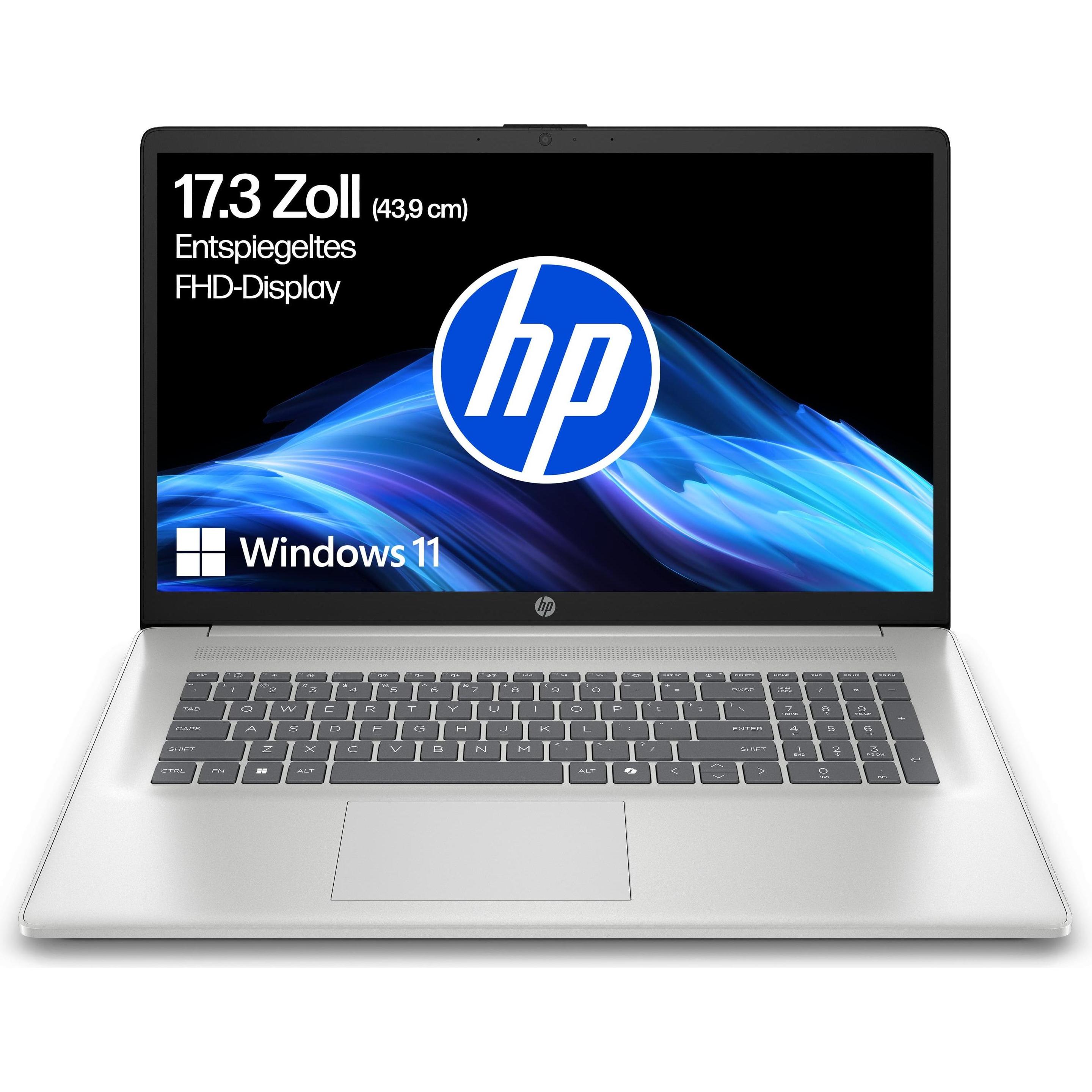 HP Laptop 17-cn4056ng (17.30", 1000 GB, 16 GB, Deutschland, Intel Core 5 120U), Notebook, Silber, Gr