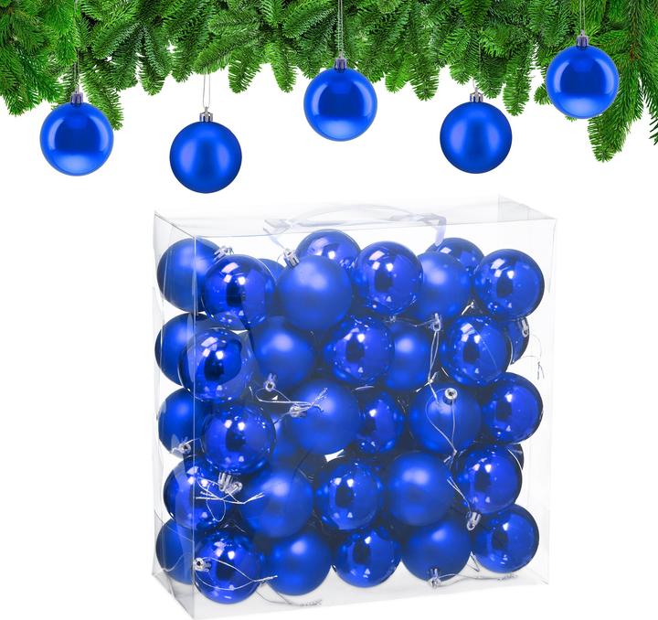 Productafbeelding Relaxdays - Weihnachtskugeln 50er Set, Blau/ Silber, 7 x 6 cm (50 -Part)