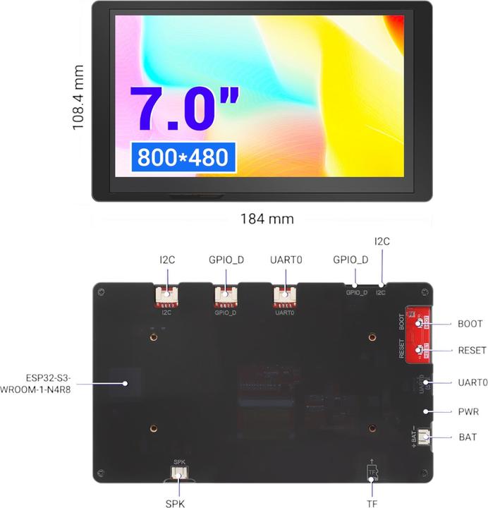 Actual product image Elecrow CrowPanel 7.0 Zoll HMI ESP32 Display 800x480 RGB TFT LCD mit kapazitivem Touch und Acryl-Gehäuse