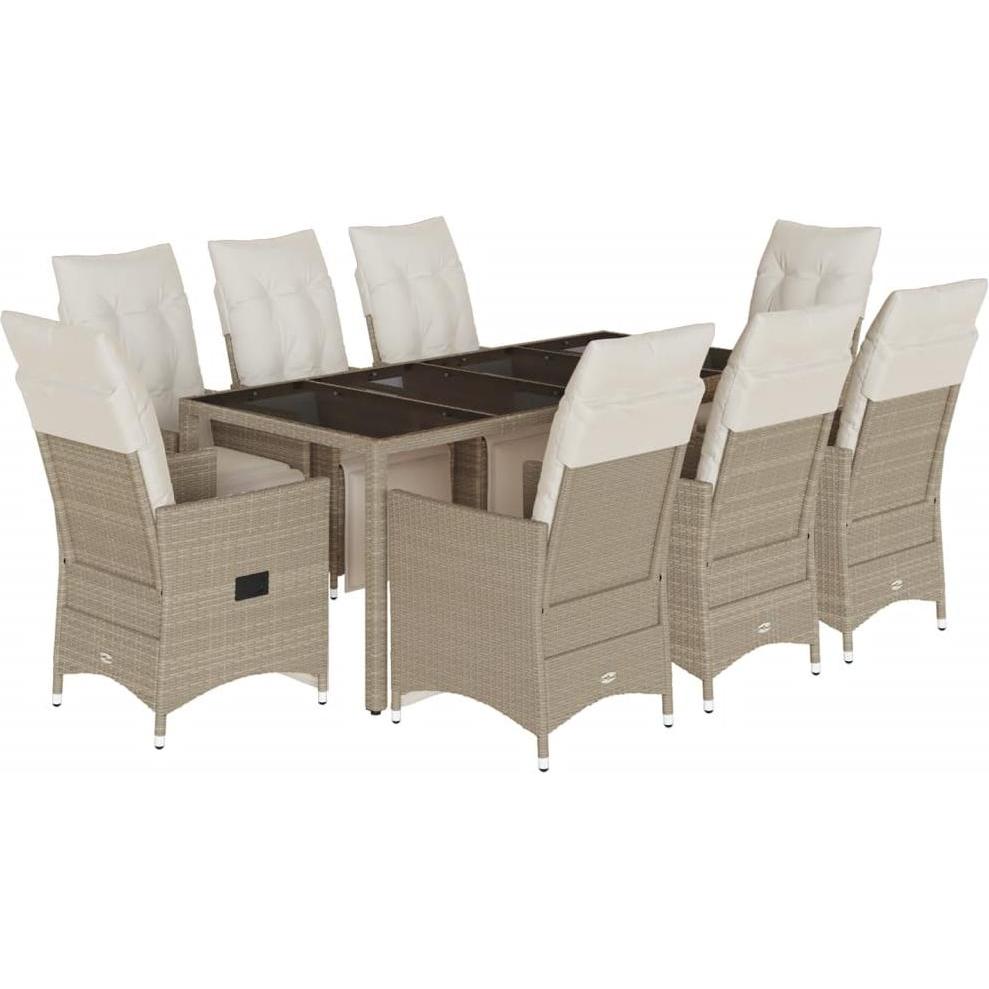 Thumbnail - VidaXL, Gartentisch + Balkontisch, Bistroset Sitzgruppe Balkonset Gartenmöbel 9-tlg. Beige Poly Rattan (190 cm)