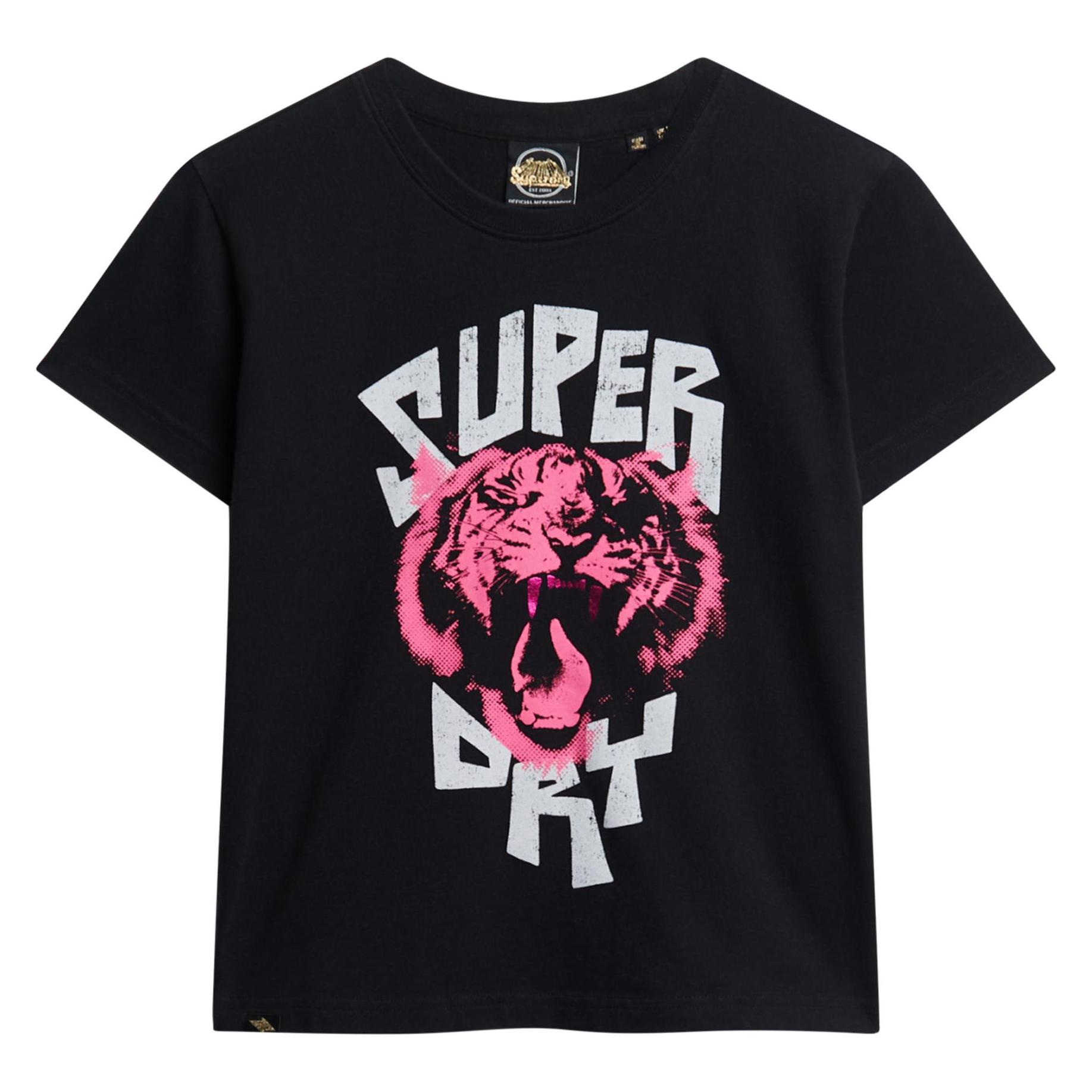 Superdry, Damen, Shirts, Lo-fi Rock T-Shirt Mit Grafik, Schwarz, (12XL)
