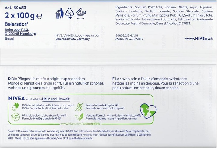Nährwerte und Zutaten NIVEA Creme Soft Quattro (Hartseife)