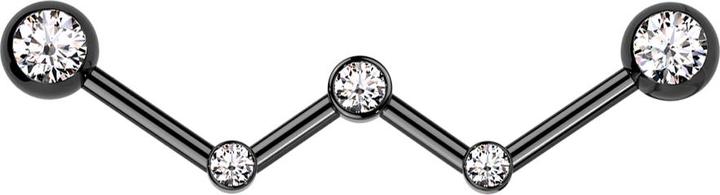 Actual product image Star Piercing Barbell schwarz gewinkelt drei Kristalle silber mit zwei Kugeln schwarz Kristall silber (without brass, Surgical steel 316L)