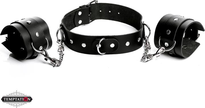Temptation Breites Halsband durch Ketten mit Handschellen verbunden