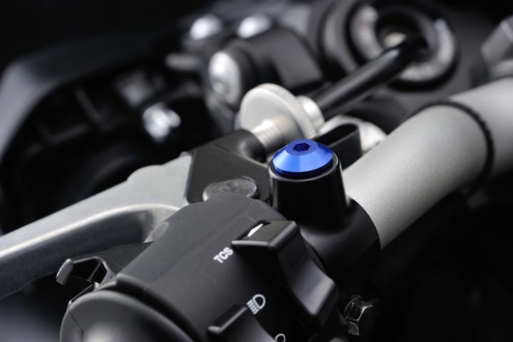 Actual product image Daytona Blue anodised CNC aluminium screw cap F. Mirror M10 X P1.25 right-hand thread