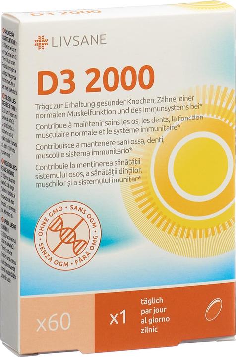 Actual product image Livsane Vitamin D3 2000 softgel capsules (60 Piece, Capsules, 33 g)