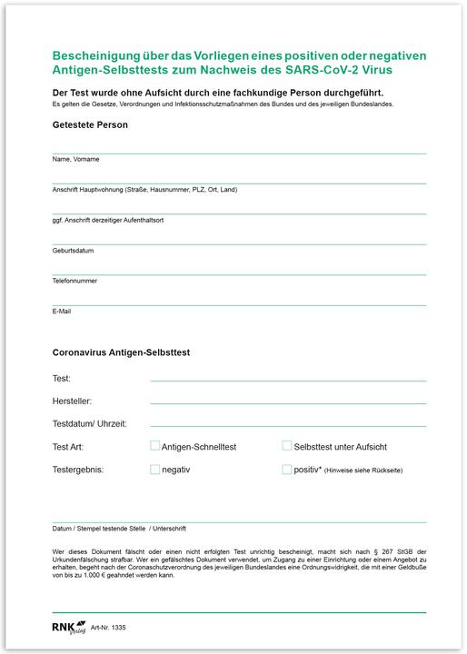Actual product image Rnk Block A5 Self-test certificate white
