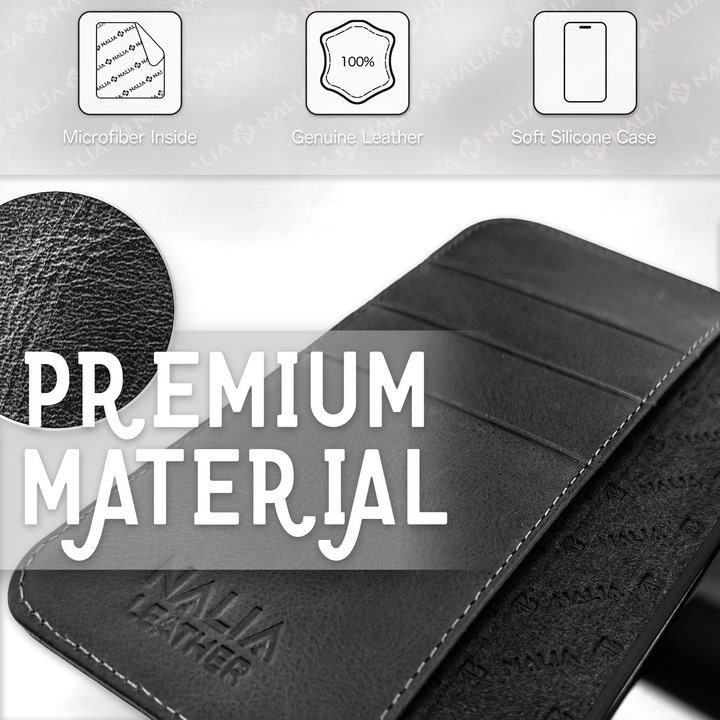 Produktbild Nalia Echt Leder Flip Case Hülle mit Magnetverschluss (Samsung Galaxy S23)