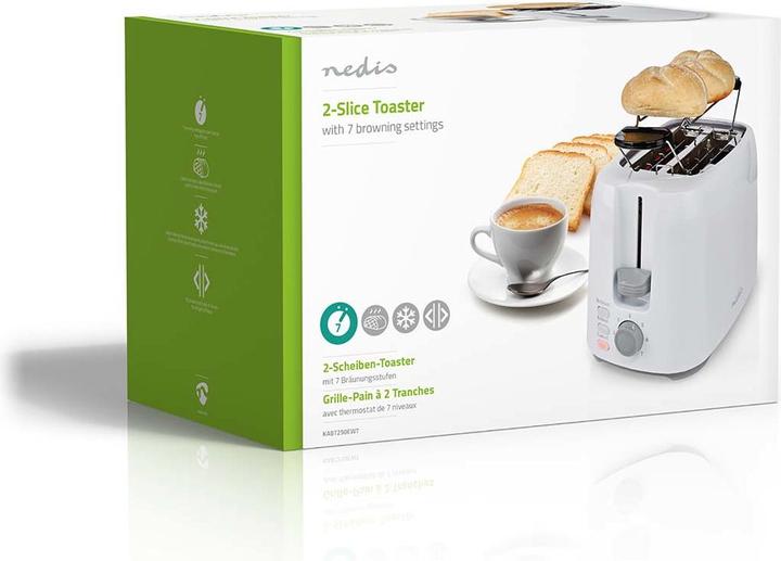 Actual product image Nedis Toaster 2 Slots Browning levels: 7 Defrost feature Bun rack White