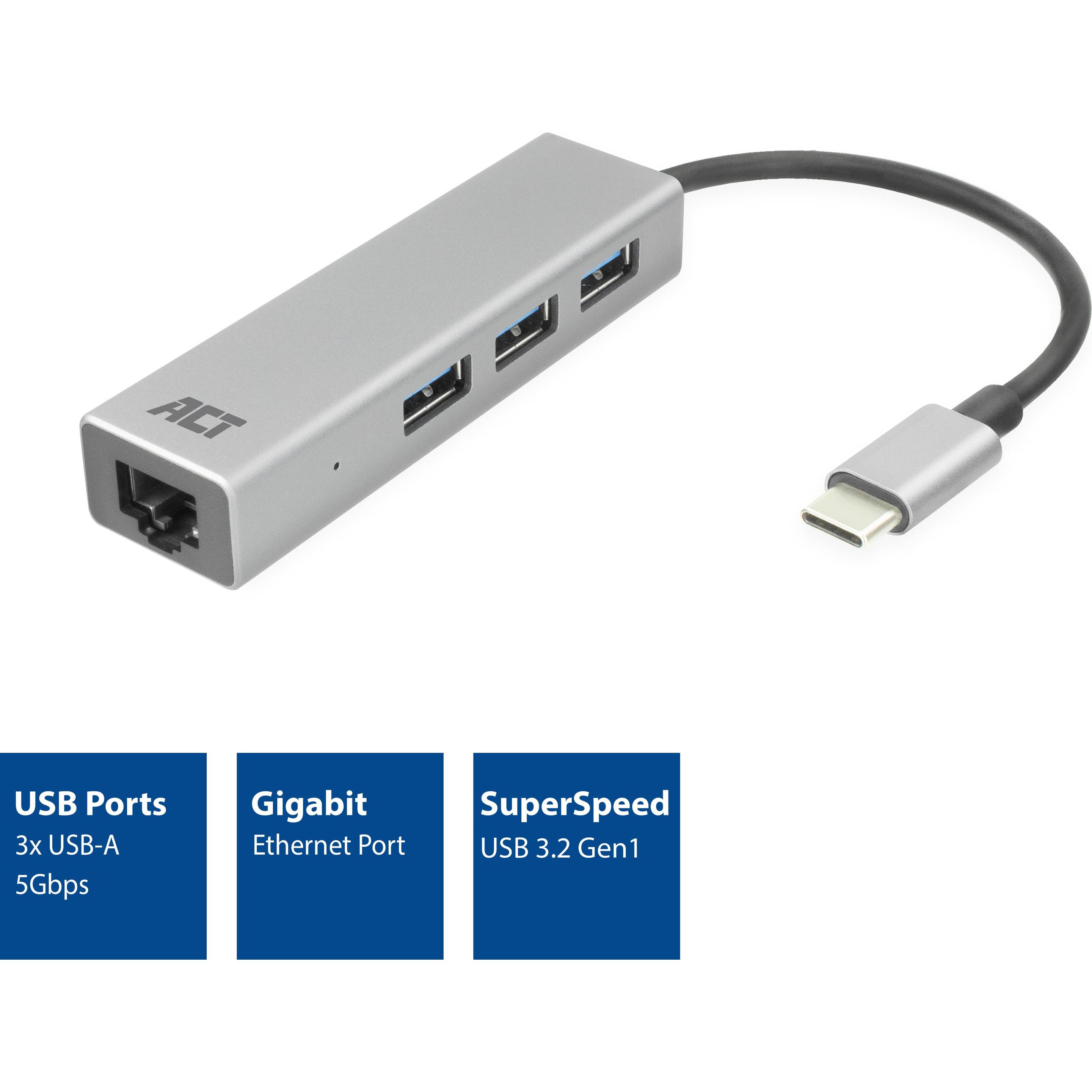 Thumbnail - ACT AC7055 (USB-C, 3 Ports), Dockingstation + USB Hub, Grau