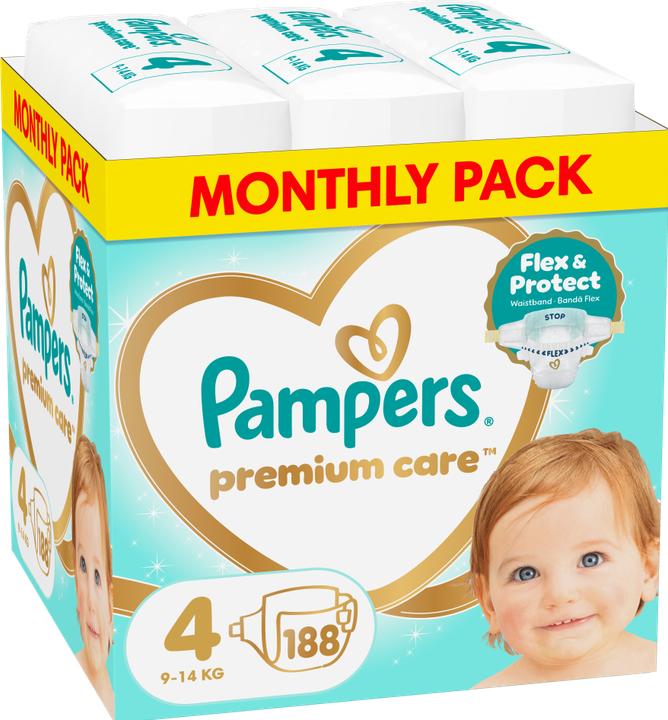 Image du produit Pampers Premium Care Size 4 Diapers 188 Count (Taille 4, 188 pcs)