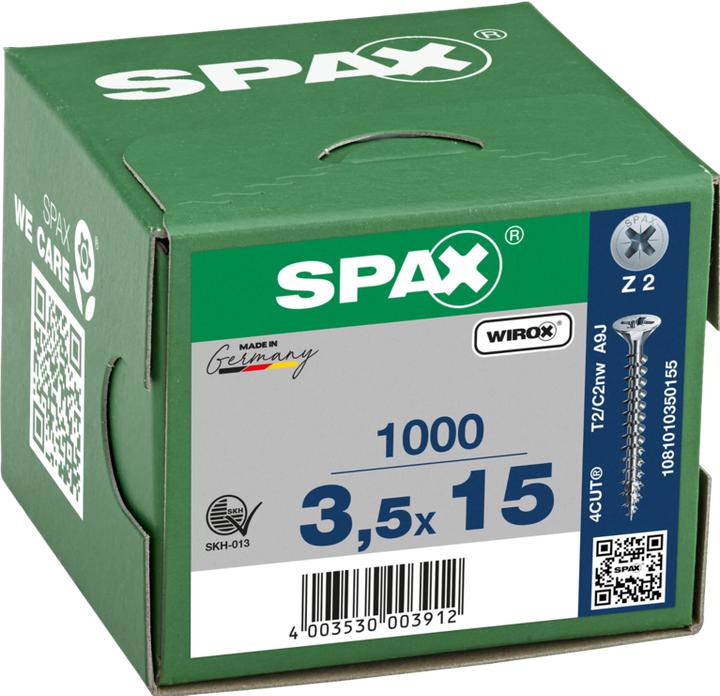 Image du produit Spax Tête Fraisée à Empreinte Cruciforme Z2 Entièrement Filetée Wirox (1000 Vis par pièce)