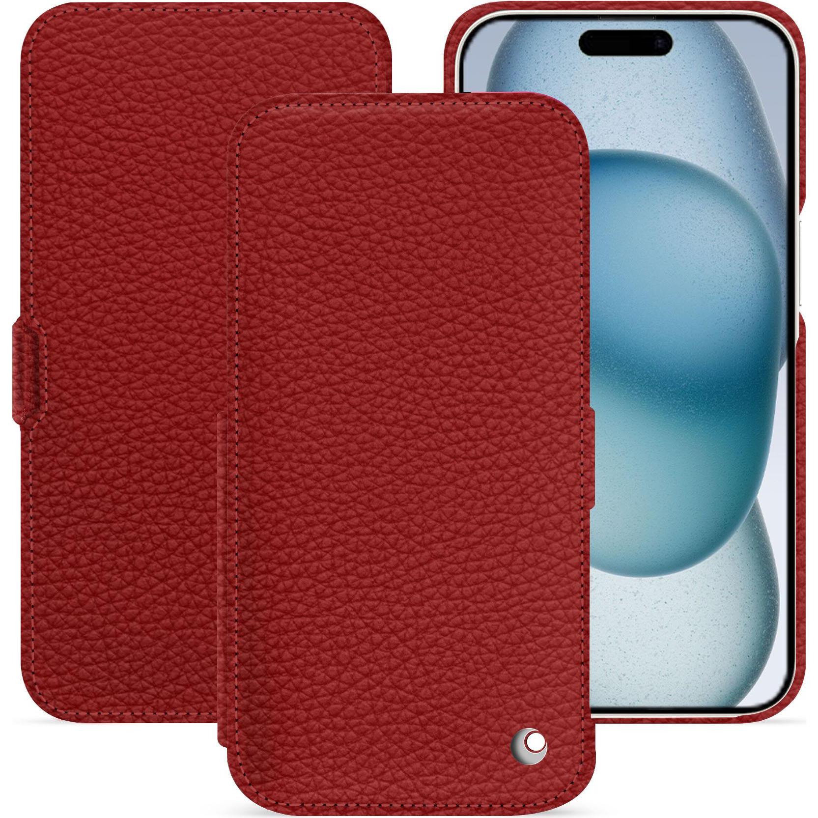 Noreve Lederschutzhülle horizontal (Apple iPhone 15), Smartphone Hülle, Rot