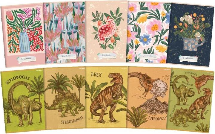 Produktbild TOP Notizbuch A5/32K kariert Dino/Frühling (10 Stk) (A5, Kariert)