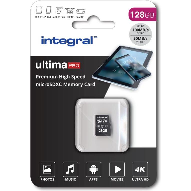 Thumbnail - Integral 128GB PREMIUM HIGH SPEED MICROSDHC/XC V30 UHS-I U3 (128 GB, microSD, U3, UHS-I), Speicherkarte, Schwarz
