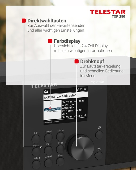 Produktbild Telestar TOP 250 DAB+ Internetradio schwarz (Internetradio, UKW, DAB+, Bluetooth, WLAN)