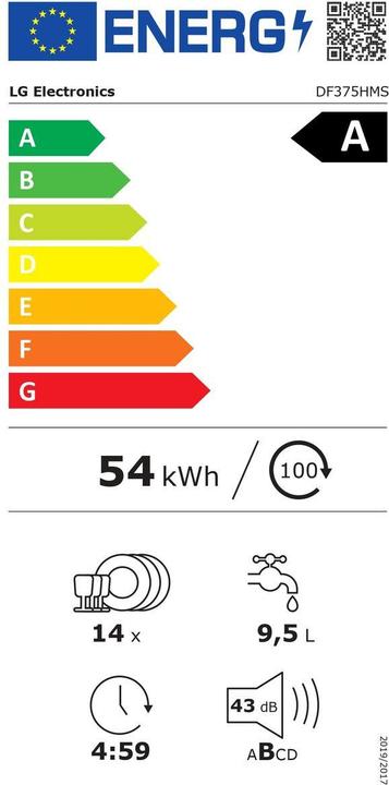 Energie-Label LG Geschirrspüler DF375HMS 60 cm