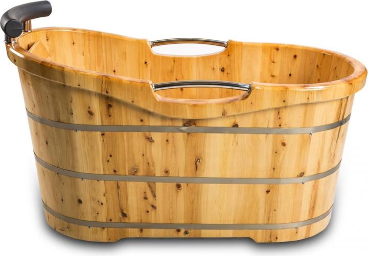 Immagine prodotto PureHaven Vasca da bagno indipendente in legno 135x67 cm in legno di cedro 120 L design ergonomico facile da (120 l, 67 cm, 135 cm)