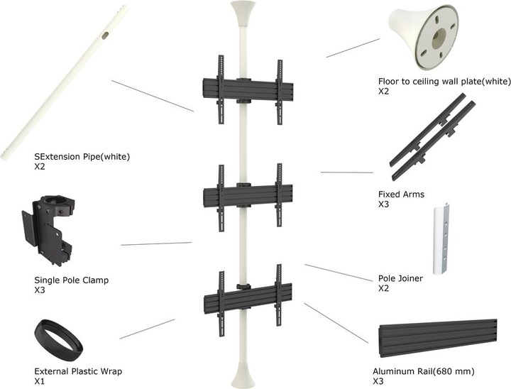 Produktbild Multibrackets Boden-Deckenhalter 3x, 40"-65", VESA 100x100 (65", 90 kg)