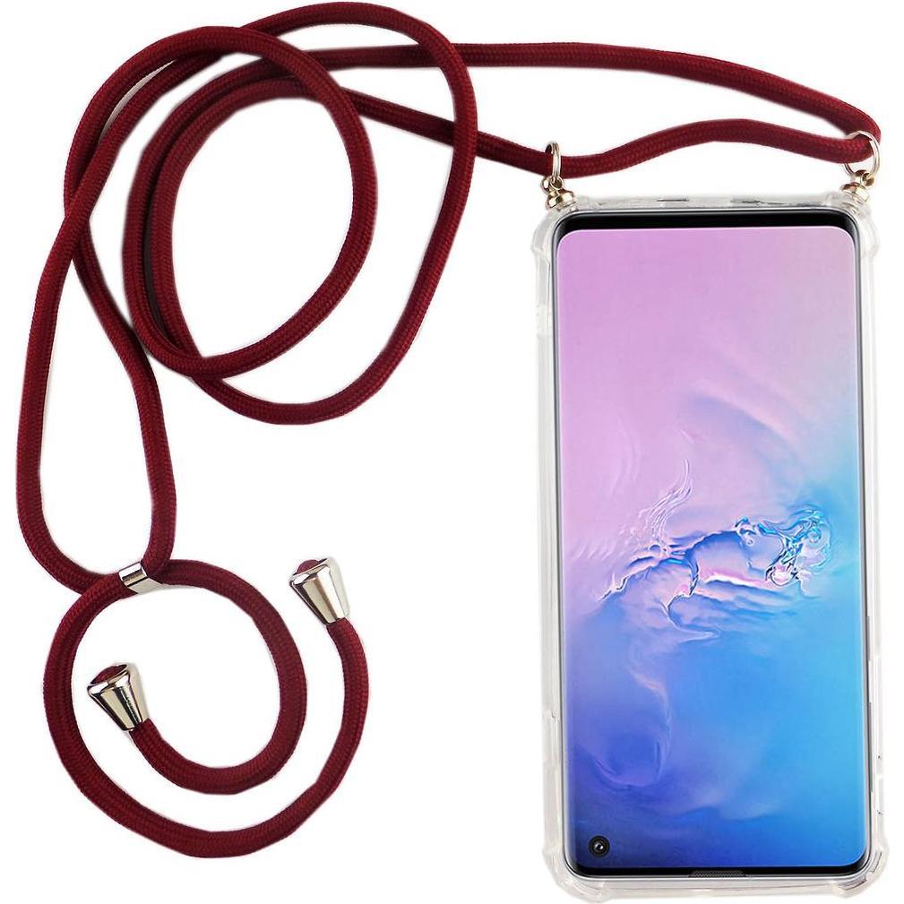 König Design Handykette für Samsung Galaxy S10 mit Band Case zum umhängen mit Kordel Rot Neu, Handykette, Transparent