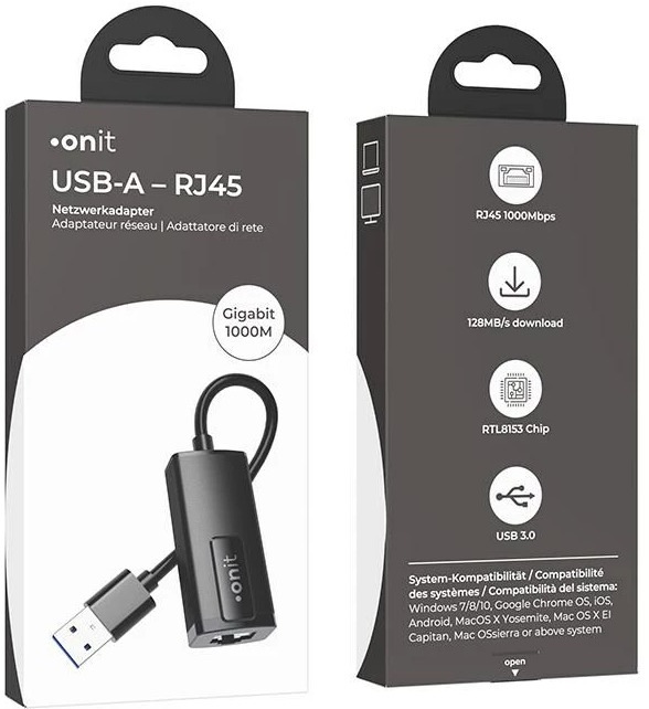 Actual product image Onit Netzwerk-Adapter USB-A – RJ45 (USB 3.0, RJ45 (1x))