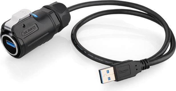 Actual product image Cnlinko Waterproof USB cable for USB 3.0 signals with IP67 for -20°C to +80°C 2 metres (2 m, USB 3.0)