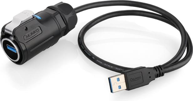 Produktbild Cnlinko Wasserfestes USB Kabel für USB 3.0 Signale mit IP67 für -20°C bis +80°C 2 Meter (2 m, USB 3.0)