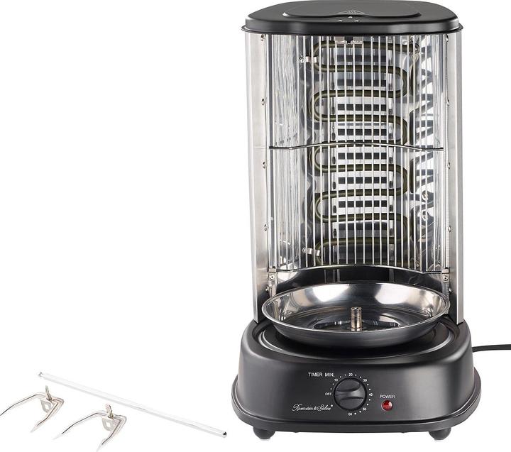 Produktbild Rosenstein & Söhne Döner- und Gyros-Grill, 2.000 Watt, Mittelspiess mit Spiessgabeln, Timer