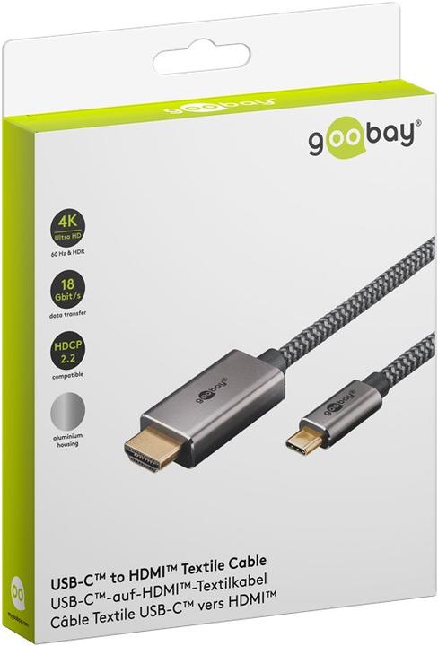 Actual product image Goobay USB-C-auf-HDMI-Textilkabel 4K @ 60 Hz, 1 m, schwarzsilber (1 m, USB Type C, 2.0)