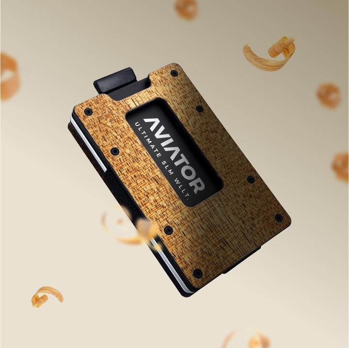 Actual product image Aviator Wallet SLIDE, Wood Carbon Fiber with AirTag Cash Clip