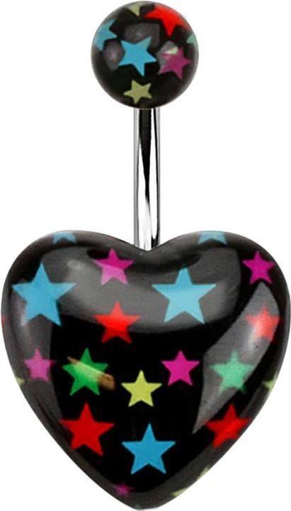 Immagine prodotto Star Piercing Cuore d'argento a banana con stelle colorate (Materiale sintetico, senza ottone, Acciaio chirurgico 316L)