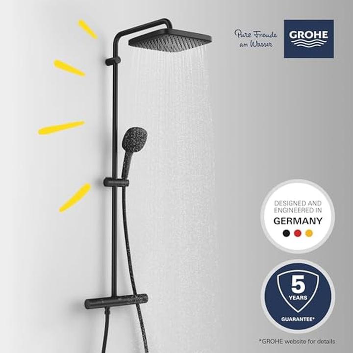 Produktbild Grohe Vitalio Comfort 250 Duschsystem mit Thermostatbatterie, eckig, variable Bohrlöcher, wassersparend, m