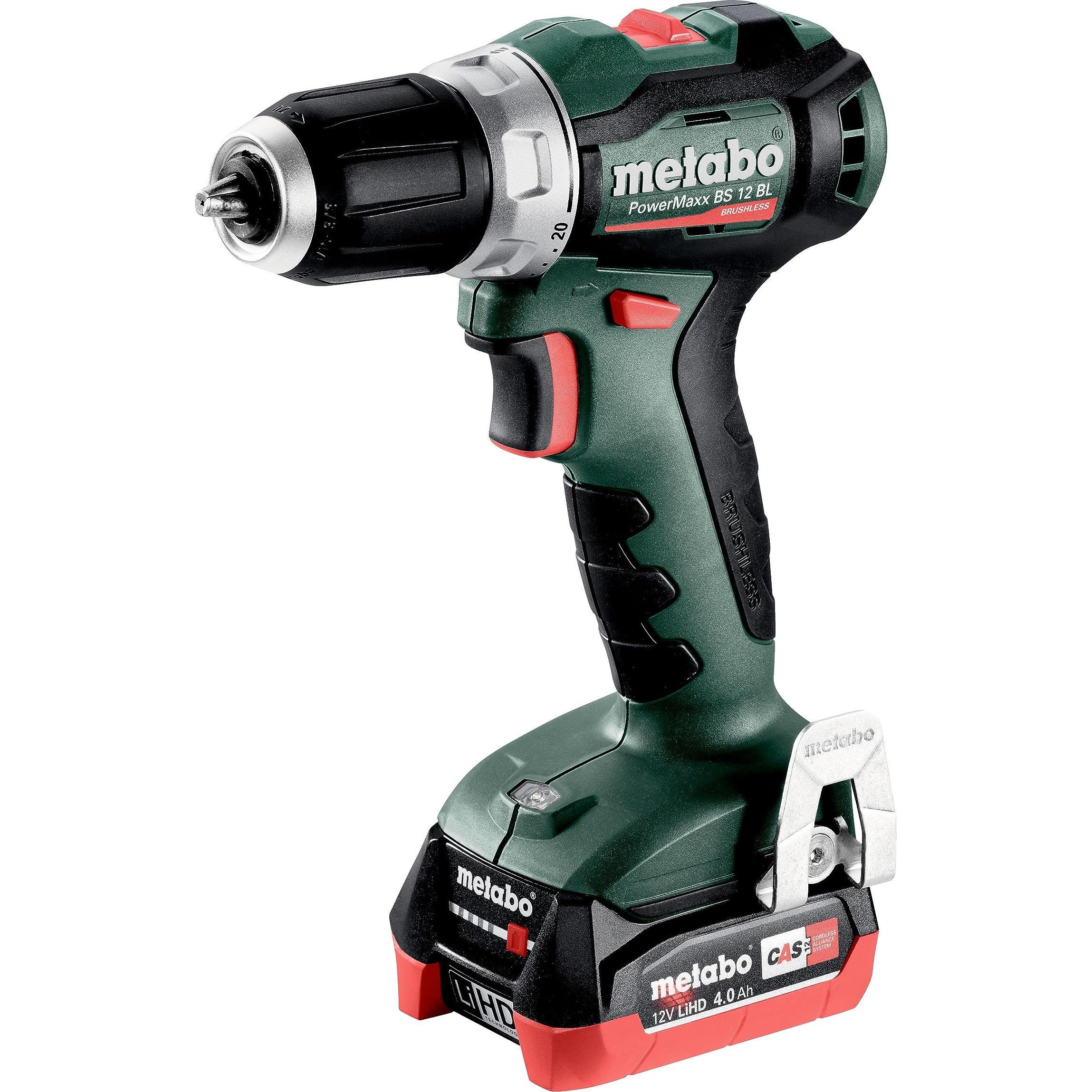Metabo, Bohrmaschine + Akkuschrauber, PowerMaxx BS 12 BL (2x 4, 2x 4,0Ah (Akkubetrieb)