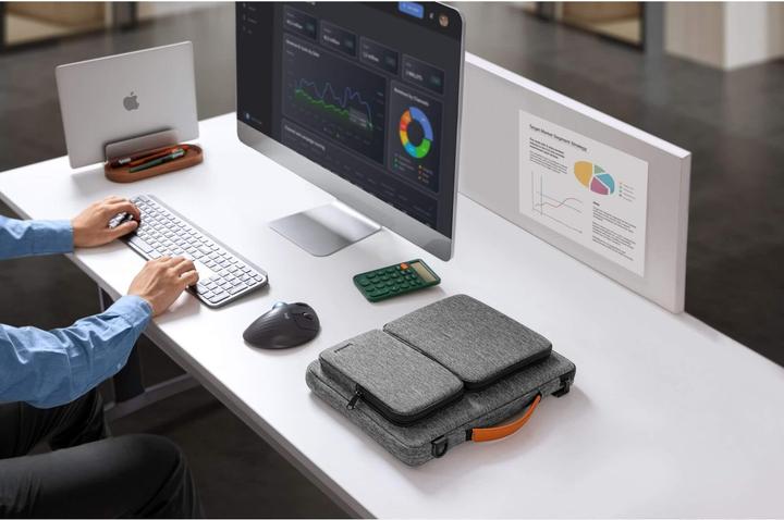 Actual product image tomtoc - Defender Laptop Briefcase (A42D3G3) - with Shoulder Strap and Small Card Pocket, 14" - Gray (14.40", Universal, Apple)