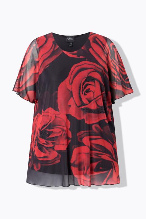 Produktbild Ulla Popken Chiffonbluse, Rosen, Oversized, Rundhals, Halbarm (46, 48)